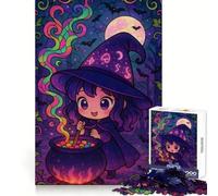 Cute Halloween Witch Stained Glass Jigsaw Puzzle for Adults 1000 Pieces Mind Exercise Anxiety Relief Family Play Birthday Surprise (38x26cm)