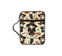 Cute-Halloween-Witches Bible Cover Case with Handle, Water-Resistant Oxford Fabric Bible Bag Organizer with Zipper Pockets for Church