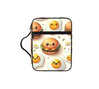 Cute-Hamburger-Egg Bible Cover Case with Handle, Water-Resistant Oxford Fabric Bible Bag Organizer with Zipper Pockets for Church