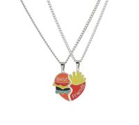 Cute Hamburger French Fries Best Friends Necklace for Women Men Stainless Steel 2pcs Set Creative Cartoon Matching Split Heart Pendant Necklaces Couples BFF Friendship Birthday Jewelry His And Her