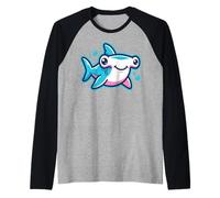 Cute Hammerhead Shark Cartoon Underwater Bubbles Raglan Baseball Tee