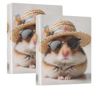 Cute Hamster Animal 1 and A Half Inch Binders 3 Ring with 3 Interior Pockets, Three Ring Binder Decorative Versatile Binders for School Office Home 2 Pack