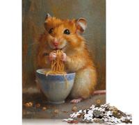 Cute Hamster Eating Ramen 500 Pieces Puzzles for Teenagers Gifts Wooden Puzzle Jigsaws for Adults Home Educational Games DIY Toys 500pcs (52x38cm)