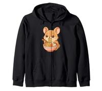 Cute Hamster Eating Ramen Kawaii Illustration Zip Hoodie