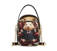 Cute Hamster Funny Animal Women Shoulder Handbag Cell Phone Wallet Chain Purse Floral Print Zipper Bowler Tote Ladies Satchel, 5.9" × 8.3" × 3.1"