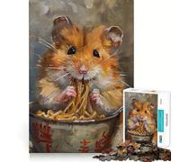 Cute Hamster Spaghetti Eat Jigsaw Puzzles for Adults 1000 Piece Brain Agility Restful Game Happy Challenge Night Game (38x26cm)