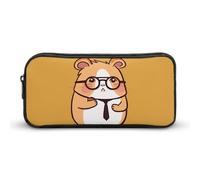 Cute Hamster Wearing Glasses Pencil Case - Large Aesthetic Makeup Bag Multi-Purpose Pencil Pouch Cute Cosmetic Bag with Zipper Closure for Office, Home, Study & Travel