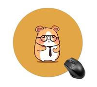 Cute Hamster Wearing Glasses Round Mouse Pad Cute Small Computer Mouse Mat Non-Slip Rubber Base Gaming Mousepad for Wireless Mouse, Gaming, Office, Laptop, Women, Men