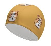 Cute Hamster Wearing Glasses Swim Cap for Adult, Elastic Fabric Swimming Cap, Comfortable Bathing Cap for Long & Short Hair
