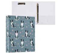 Cute Hand Draw Border Collie and Pink Hearts 3 Ring Binder 1.5" Decorative D-Ring Binder with Clipboard&3 Clear Pockets, Holds 200 Sheets A4 Size Paper Waterproof Binders for School Home Office