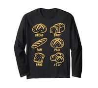 Cute Hand Drawn Bread Baking Multilingual Long Sleeve T-Shirt