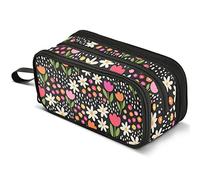 Cute Hand Drawn Floral Pencil Case Large Capacity Pen Pouch Makeup Bag with 3 Compartments Pen Holder Organizer Stationery Bag for Girls Boys and Adults