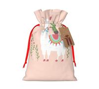 Cute Hand Drawn Llama Christmas Canvas Gift Bag With Drawstring,Reusable Personalizedgift Bag