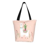Cute Hand Drawn Llama Fashion Canvas Tote Bag With All Over Print Design,Large Reusable Shopper Tote With Double Handles,Beach Tote, Weekend Bag