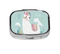 Cute Hand Drawn Llama Pill Case 2 Compartment Pill Box Portable Metal Pill Organizer Cute Travel Pill Container Vitamin Organizer for Purse Pocket Travel Gift