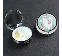 Cute Hand Drawn Llama Pill Case 3 Compartment Pill Box Portable Metal Pill Organizer Cute Travel Pill Container Vitamin Organizer for Purse Pocket Travel Gift