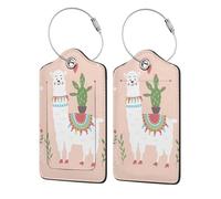 Cute Hand Drawn Llama Print Leather Luggage Tags for Suitcases Personalized Travel Bag Luggage Labels with Privacy Cover Double Graphics Design for Easy Identification