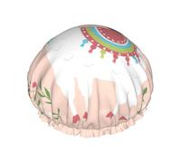 Cute Hand Drawn Llama Printed Reusable Bathing Cap, Dual Layer Hair Cover For Long Thick Hair, 10.6in Headgear