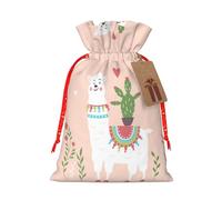 Cute Hand Drawn Llama Printing Christmas Bag With Drawstring Closure, 4.7x6.9 In For Christmas Party Birthday Gift Wrapping