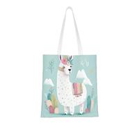 Cute Hand Drawn Llama Tote Bag For Women,Canvas Shoulder Bags With Pockets Shopping Bag Cute Reusable Grocery Bags