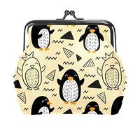 Cute Hand Drawn Penguin Doodle Pattern Coin Purse Vintage Pouch Buckle Clutch Bag Kiss-Lock Change Purse Clasp Closure Wallets for Women Girl