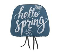 Cute Hand-drawn Words Hello Spring on Blue Printed Car Headrest Cover,2 Pieces, Elastic Comfort Head Rest Cover for Women Men, Universal Fits Most Cars Van SUV Truck, Car Interior Decor Accessories