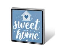 Cute Hand-drawn Words Sweet Home on Blue Unisex Brooches & Pins Square Lightweight Lapel Badge Jewelry for Clothing Shawl Hat