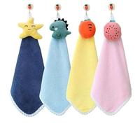 Cute Handing Hand Towels, 45cm Decorative Hanging Kitchen Bathroom Towels with Star Dinosaur Carrot Watermelon Design, 4 Pack Set in Navy Blue Pink Yellow