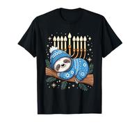Cute Hanukkah Sloth Winter Menorah Lights Funny Jewish T-Shirt