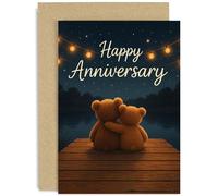 Cute Happy Anniversary Card for Special Couple, Bears Looking At Stars Design, For Husband Wife Daughter or Son in Law Parents - 5x7 Card, Blank Inside With Envelope