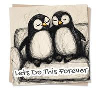 Cute Happy Anniversary Card For Your Loved One - Penguins, Cuddle, Sofa - Lets Do This Forever - For A Special Someone, Husband, Wife, Partner, Girlfriend, Boyfriend