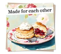 Cute Happy Anniversary or Valentine's Day Card For Loved One - Jam, Cream, Scones - Made For Each Other - For Partner, Husband, Hubby, Wife, Boyfriend, Girlfriend