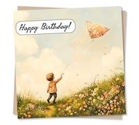 Cute Happy Birthday Card for Boy - Kite, Nature Lover, Outdoors - for Grandson, Nephew, Son, Brother
