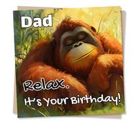 Cute Happy Birthday Card For Dad - Orangutan, Monkey, Nature - Relax, Celebrations - For Father, Papa, Daddy
