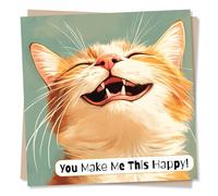 Cute Happy Birthday Card For Friend Or Loved One - Cat, Cats, Animal Lover - You Make Me This Happy - For Women, Men, Special Person, Bestie, Partner, Colleague, Relative, Woman