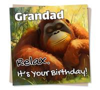 Cute Happy Birthday Card For Grandad - Orangutan, Monkey, Nature - Relax, Celebrations - For Grandfather, Papa, Relative, Grandpa