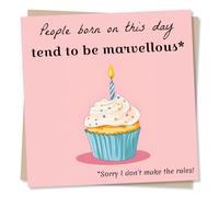 Cute Happy Birthday Card For Loved One - Pink, Cupcake, Candles - People Born On This Day Tend To Be Marvellous - For Her, Friend, Bestie, Woman, Women
