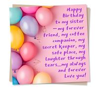 Cute Happy Birthday Card For Sister - Balloons, Pink, Fun - My Forever Friend, Love You!- For Sibling, Relative