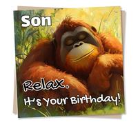 Cute Happy Birthday Card For Son - Orangutan, Monkey, Nature - Relax, Celebrations - For a Special Someone, Child