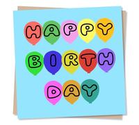 Cute Happy Birthday Card - Happy Birthday with Multicolour Balloons Design - Happy Birthday Card for Friend, Brother, Sister, Loved One
