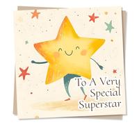 Cute Happy Birthday or Congratulations Card for a Loved One - Star, Dancing, Stars - Playful, Funny - Special Superstar - for a Daughter, Son, Friend, Bestie, Relative, Child, Grandchild