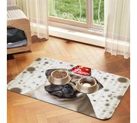 Cute Happy Birthday Pug Puppy Dog Food Mat, Absorbent Pet Feeding Mat For Food And Water Bowls Non-Slip Placement Pad For Floors Waterproof Quick Dry Water Dispenser Mat For Dogs Puppy Cats 16x24 Inch
