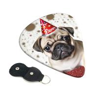 Cute Happy Birthday Pug Puppy Guitar Picks 6-Pack - Pick Set (0.46mm / 0.71mm / 0.96mm) Suitable For Guitar And Ukulele Playing
