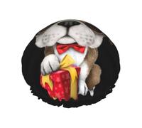 Cute Happy Birthday Pug Puppy Print Shower Cap for Women Men, Reusable Double-Layer Fabric Bathing Cap Girls Hair Caps, 27 CM