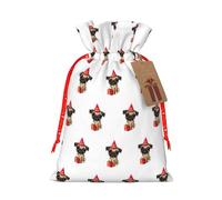 Cute Happy Birthday Pug Puppy Printing Fashion Drawstring Bag With Kraft Tag For Christmas Halloween Party Gift Packaging