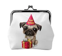 Cute Happy Birthday Pug Puppy Printing Lightweight Coin Purse, Minimalist Wallet for Coffee Runs and Local Outings