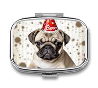 Cute Happy Birthday Puppy Pill Box, 2 Compartments, Square Pill Container, Portable Pocket Pill Holder or Pill Organizer Purse to Hold Vitamins