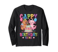 Cute Happy Birthday to Me Capybara Axolotl Turtle Party Long Sleeve T-Shirt