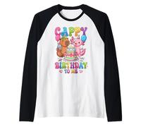 Cute Happy Birthday to Me Capybara Axolotl Turtle Party Raglan Baseball Tee