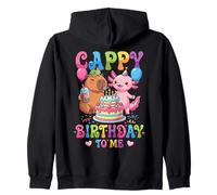 Cute Happy Birthday To Me Capybara Axolotl Turtle Party Zip Hoodie